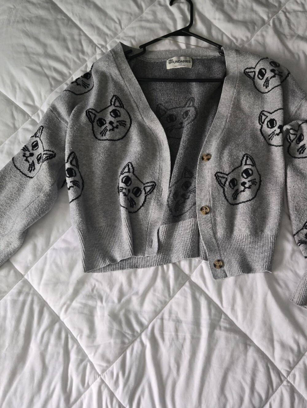 No Boundaries Women’s Cat Cardigan Gray & Black Size L